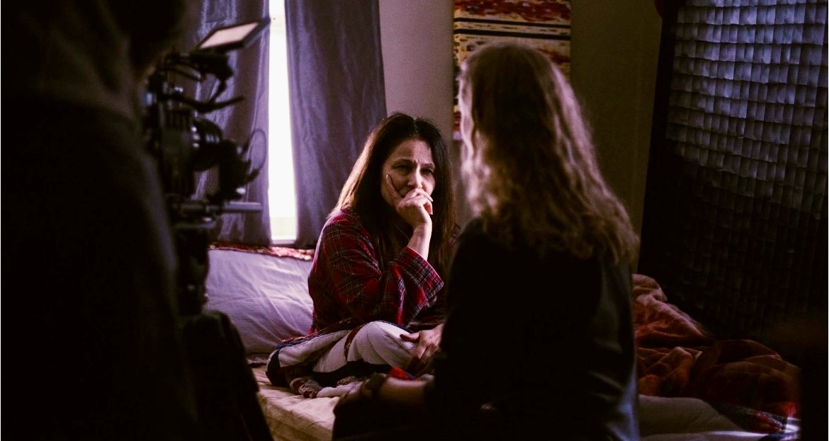 Marie Finch performing an emotional scene on set
